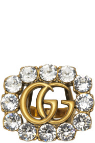 Gucci - Gold Crystal GG Marmont Ring