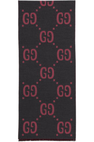 Gucci - Grey & Pink Jacquard Wool GG Scarf