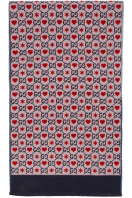 Gucci - Pink Wool GG Hearts Scarf