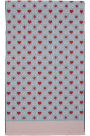 Gucci - Blue Wool GG Hearts Scarf