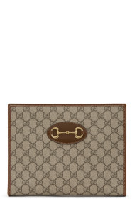 Gucci - 驼色 GG Supreme Gucci 1955 马衔扣手拿包