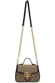 Gucci - Beige & Black Mini GG Marmont 2.0 Top Handle Bag