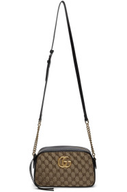 Gucci - Beige & Black Small GG Marmont Shoulder Bag