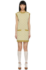 Gucci - Gold & Beige Wool GG Short Dress