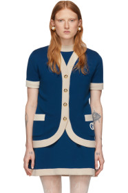 Gucci - Blue Wool GG Short Sleeve Cardigan