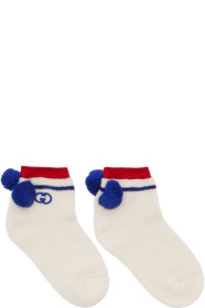 Gucci - Chaussettes à pompons blanches Interlocking G