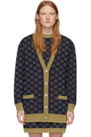 Gucci - Navy Lurex Interlocking G Cardigan