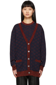 Gucci - Navy & Red Lurex Interlocking G Cardigan