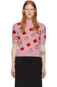 Gucci - Pink Jacquard GG Apple Half-Sleeve Sweater