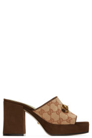 Gucci - Mules à talons hauts beiges GG Supreme Houdan