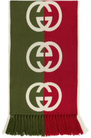 Gucci - Green & Red Wool Logo Scarf