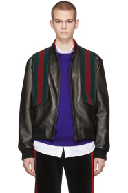 Gucci - Black Lambskin Web Bomber Jacket