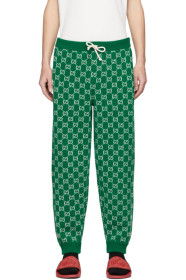 Gucci - Pantalon de survêtement en laine vert et blanc cassé GG