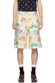Gucci - Short en lin blanc cassé et multicolore édition Disney