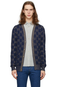 Gucci - Navy Knit GG Cotton Cardigan