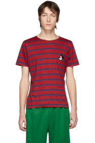 Gucci - T-shirt en lin rayé rouge et bleu marine édition Disney