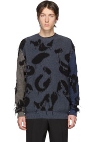 Stella McCartney - Navy & Grey Intarsia Leopard Sweater