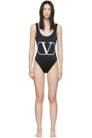Valentino - 黑色 VLogo 连体泳衣