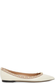 Valentino - Ballerines en cuir verni blanches Rockstud Valentino Garavani