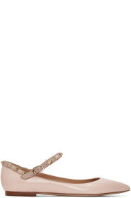 Valentino - Pink Valentino Garavani Patent Ankle Strap Rockstud Ballerina Flats