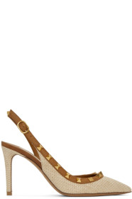Valentino - Beige Valentino Garavani Raffia Rockstud Slingback Heels