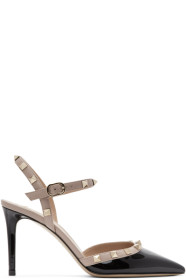 Valentino - Black Valentino Garavani Patent Rockstud Slingback Heels