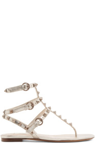 Valentino - Silver Valentino Garavani Rockstud Double Thong Sandals