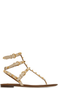 Valentino - Sandales en raphia beiges Rockstud Double Thong Valentino Garavani