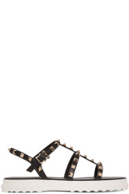 Valentino - 黑色 Valentino Garavani Rockstud 平底凉鞋