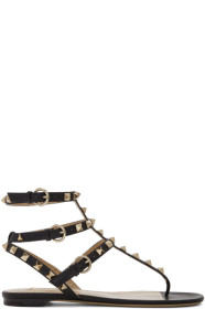 Valentino - Black Valentino Garavani Rockstud Ankle Strap Flat Sandals