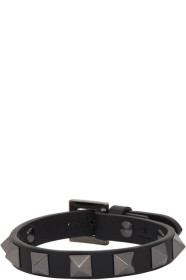 Valentino - Black Valentino Garavani Leather Tonal Rockstud Bracelet