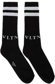 Valentino - 黑色 & 灰色 Valentino Garavani “VLTN”中筒袜