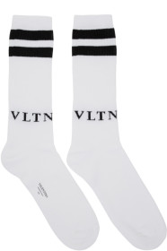 Valentino - 白色 & 黑色 Valentino Garavani “VLTN”中筒袜