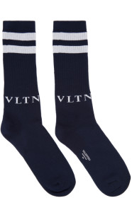 Valentino - 海军蓝 & 灰色 Valentino Garavani “VLTN” 中筒袜