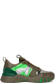 Valentino - 绿色 & 银色 Valentino Garavani Rockrunner 迷彩运动鞋
