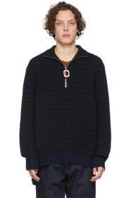 JW Anderson - Navy & Black Neckband Striped Sweater