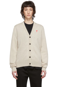 AMI Alexandre Mattiussi - Cardigan en laine de mérinos blanc cassé Ami De Coeur