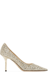 Jimmy Choo - Gold & White Glitter Romy 85 Heels