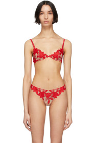 Fleur du Mal - Beige & Red Embroidery Lily Bra