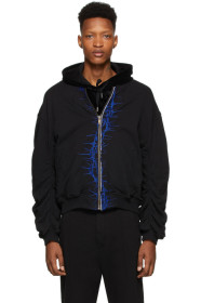 Haider Ackermann - Blouson aviateur à broderies noir et bleu exclusif à SSENSE