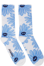 Jacquemus - White & Blue 'Les Chaussettes Fleurs' Socks