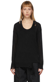 Yohji Yamamoto - Black Destroyed V-Neck Long Sleeve Sweater