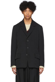 Yohji Yamamoto - Blazer en laine noir Short Flap