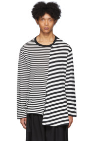 Yohji Yamamoto - T-shirt à manches longues rayé noir et blanc