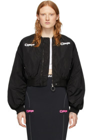 Off-White - Black Cropped Varsity Bomber Jacket