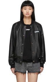 Off-White - Black Leather Arrows Bomber Jacket