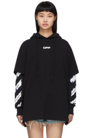 Off-White - Pull à capuche noir Airport Tape Double-Layer