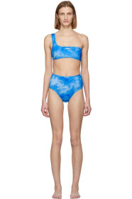 Off-White - Blue Tie-Dye All Over One-Shoulder Bikini
