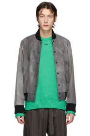 Off-White - Grey Airport Tape Varsity Jacket