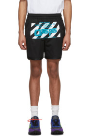 Off-White - Black Mesh Wavy Line Logo Shorts